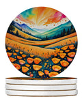 Colorful California poppies Large Sandstone Coasters Pack of 4 Absorbent Round Coasters Decor Gifts for Men or Women, 4 in, Multicolor