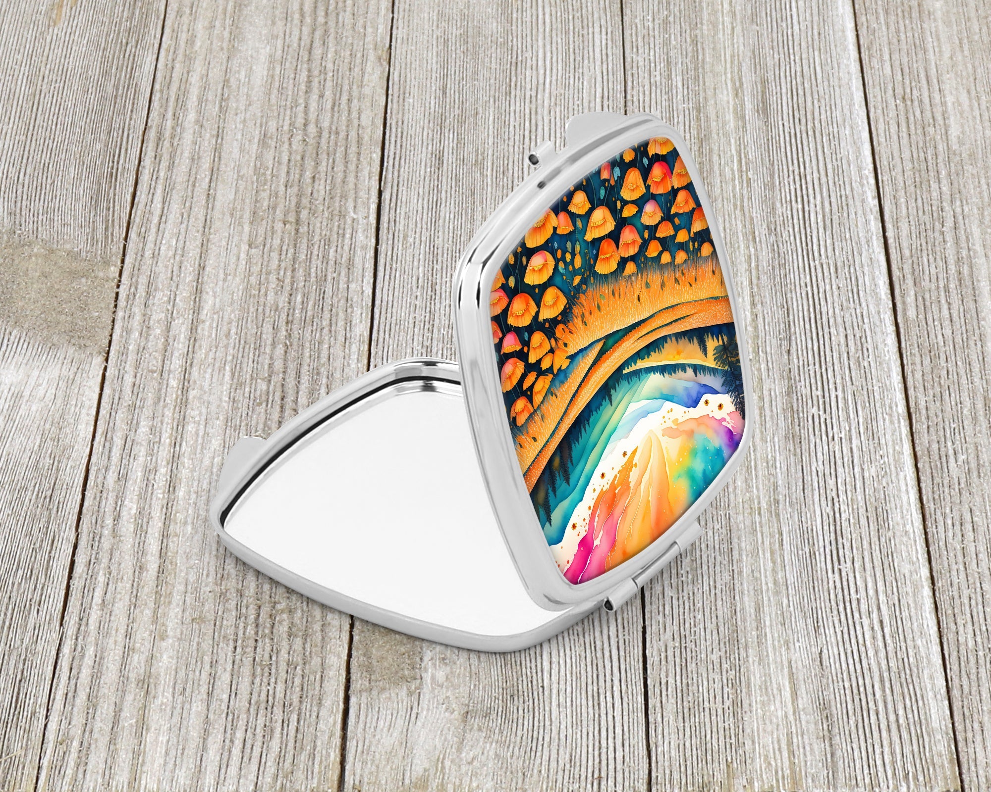 Colorful California poppies Compact Mirror Decorative Travel Makeup Mirror for Women Girls Gifts Pocket Makeup Mirror Folding Handheld