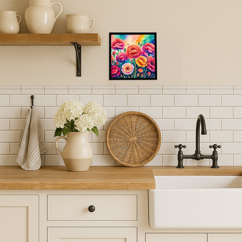 Colorful Carnations Framed Metal Print Bathroom, Kitchen, Office, Home Decor Wall Art Ready to Hang, Square, 8X8