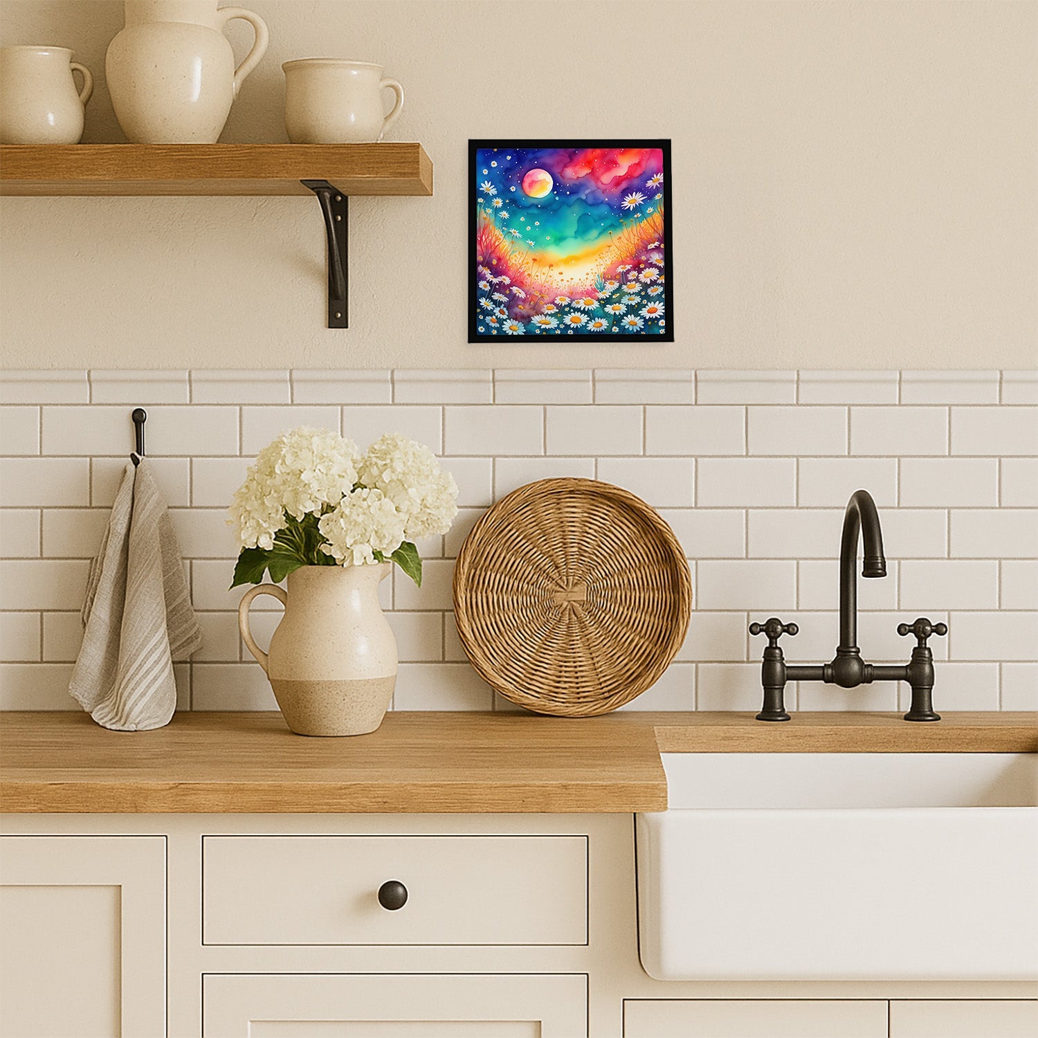 Colorful Daisies Framed Metal Print Bathroom, Kitchen, Office, Home Decor Wall Art Ready to Hang, Square, 8X8