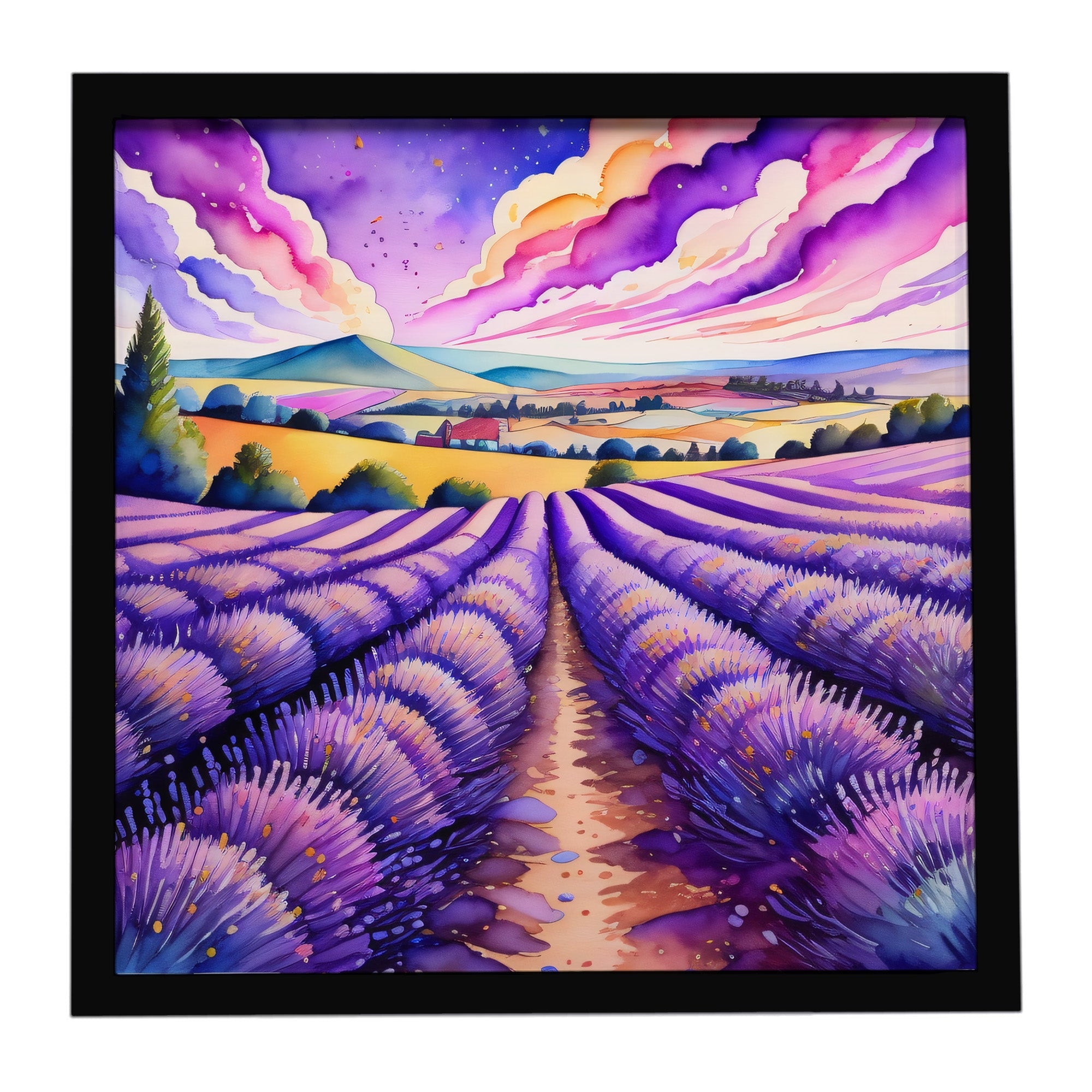 Colorful English Lavender Framed Metal Print Bathroom, Kitchen, Office, Home Decor Wall Art Ready to Hang, Square, 8X8