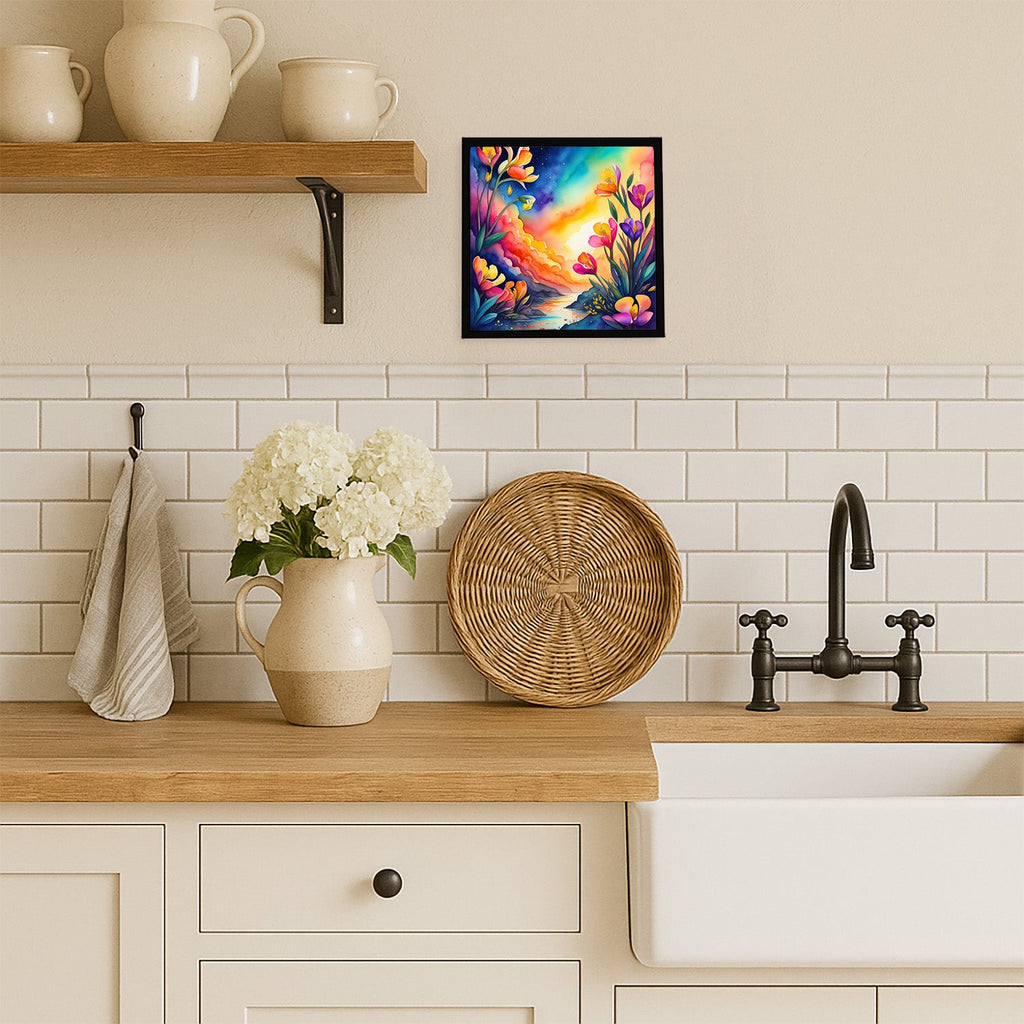 Colorful Freesia Framed Metal Print Bathroom, Kitchen, Office, Home Decor Wall Art Ready to Hang, Square, 8X8