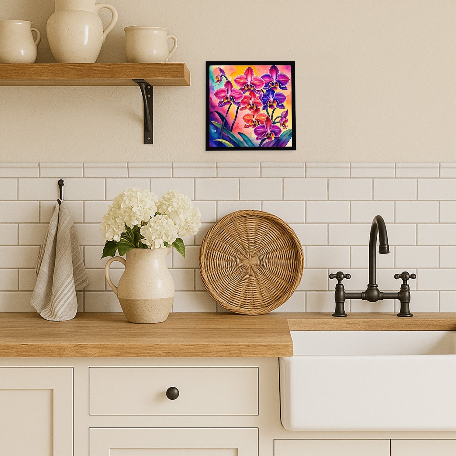 Colorful Orchids Framed Metal Print Bathroom, Kitchen, Office, Home Decor Wall Art Ready to Hang, Square, 8X8