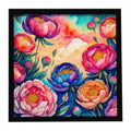 Colorful Peonies Framed Metal Print Bathroom, Kitchen, Office, Home Decor Wall Art Ready to Hang, Square, 8X8