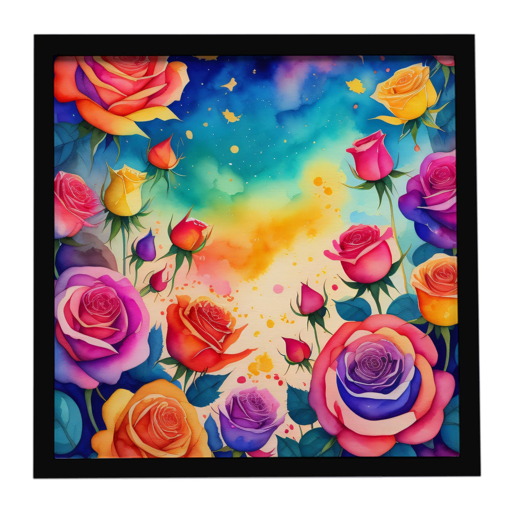 Colorful Roses Framed Metal Print Bathroom, Kitchen, Office, Home Decor Wall Art Ready to Hang, Square, 8X8