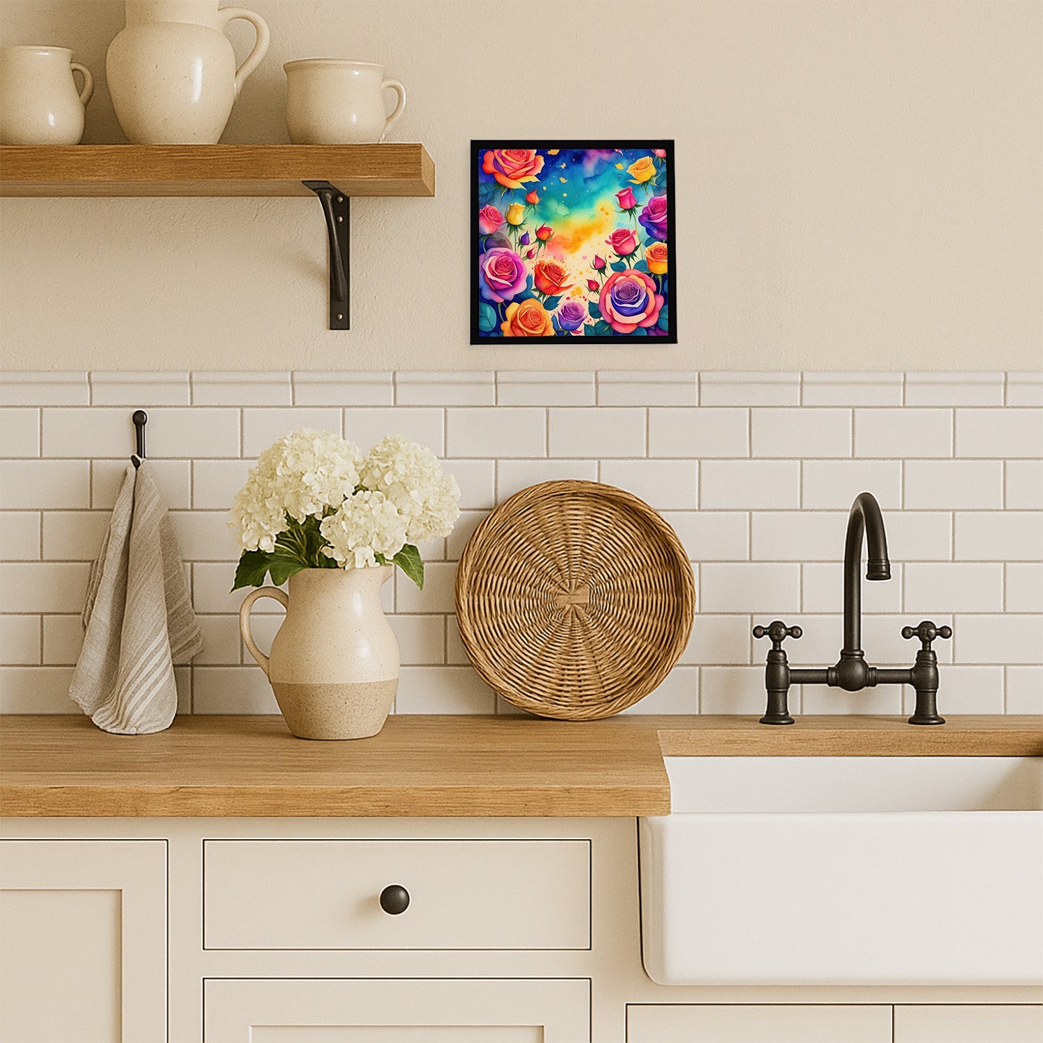 Colorful Roses Framed Metal Print Bathroom, Kitchen, Office, Home Decor Wall Art Ready to Hang, Square, 8X8
