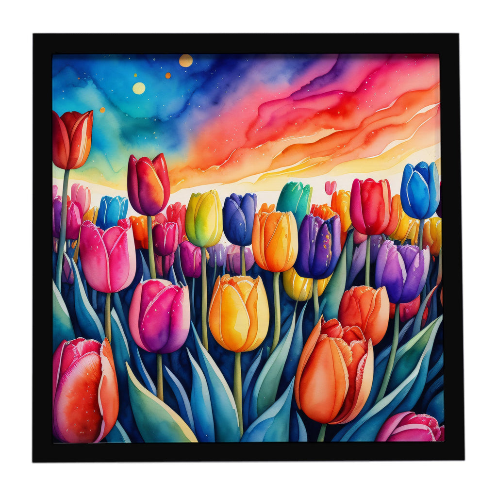 Colorful Tulips Framed Metal Print Bathroom, Kitchen, Office, Home Decor Wall Art Ready to Hang, Square, 8X8