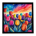 Colorful Tulips Framed Metal Print Bathroom, Kitchen, Office, Home Decor Wall Art Ready to Hang, Square, 8X8