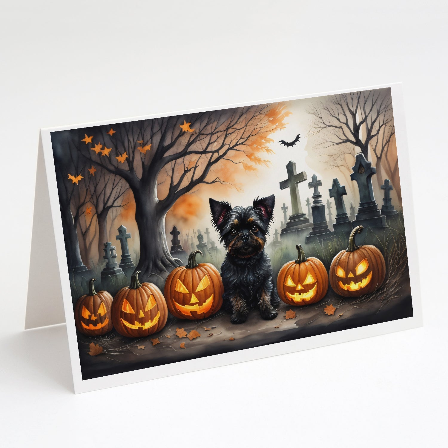 Affenpinscher Spooky Halloween Greeting Cards Pack of 8 Blank Cards with Envelopes Whimsical A7 Size 5x7