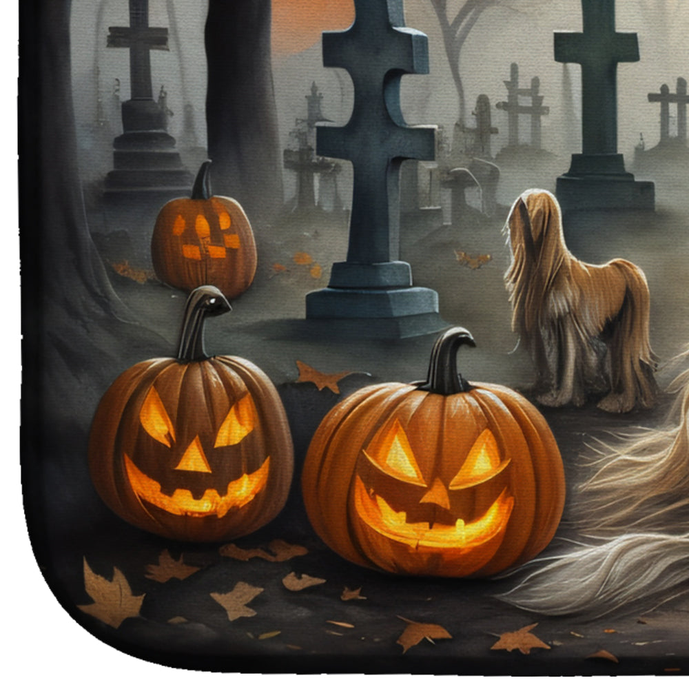 Afghan Hound Spooky Halloween Dish Drying Mat Absorbent Dish Drying Mat Pad for Kitchen Counter Dish Drainer Mat for Countertop, 14 x 21", Multicolor