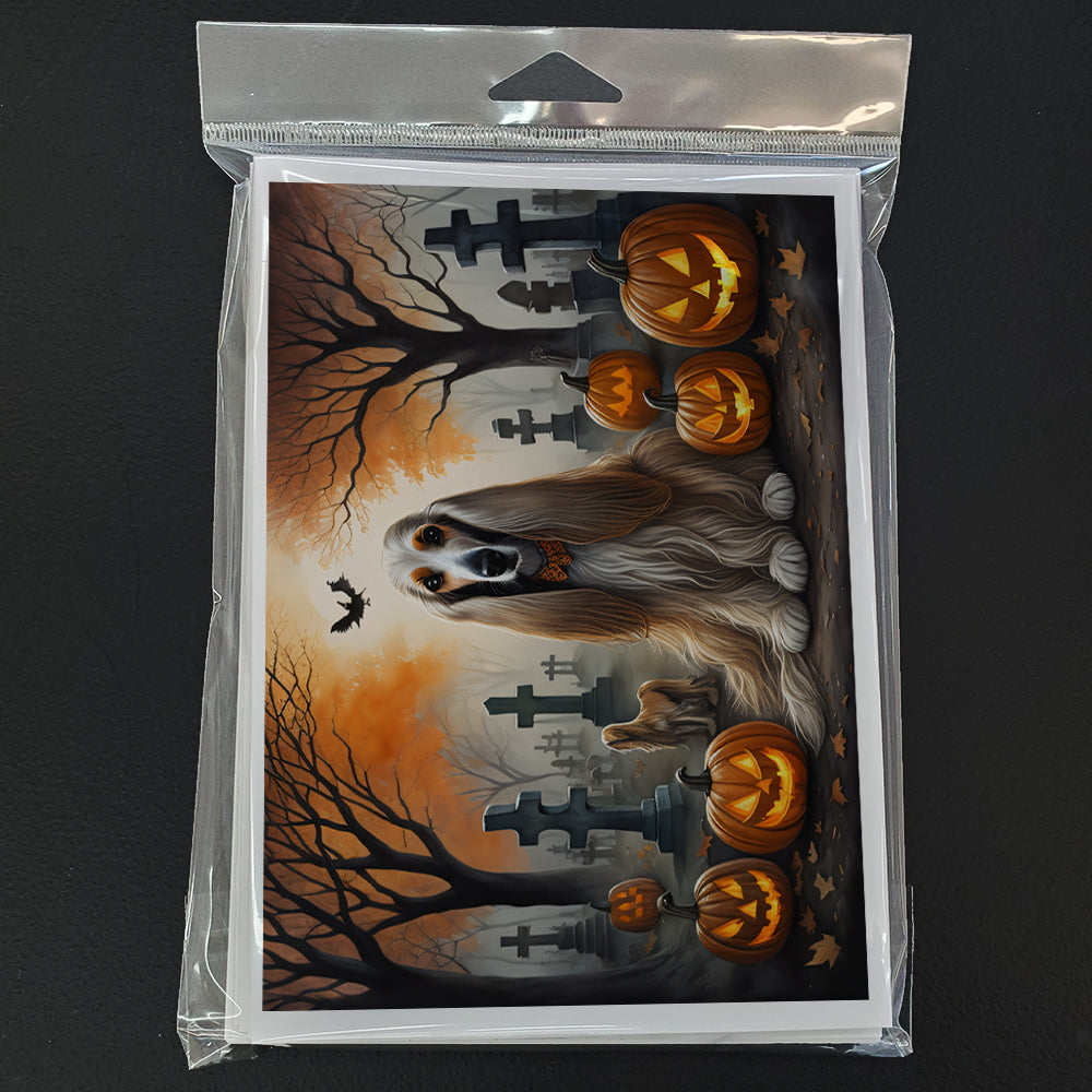 Afghan Hound Spooky Halloween Greeting Cards Pack of 8 Blank Cards with Envelopes Whimsical A7 Size 5x7
