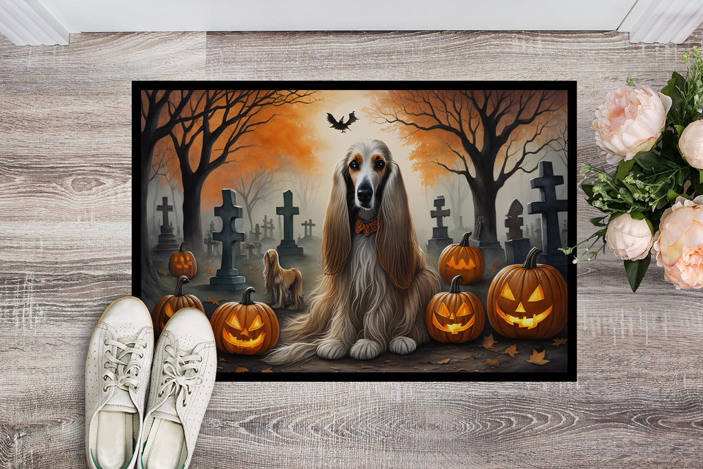 Afghan Hound Spooky Halloween Doormat Indoor Outdoor 18H X 27W Front Door Mat Rugs for Entryway, Non Slip Washable