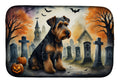 Airedale Terrier Spooky Halloween Dish Drying Mat Absorbent Dish Drying Mat Pad for Kitchen Counter Dish Drainer Mat for Countertop, 14 x 21", Multicolor
