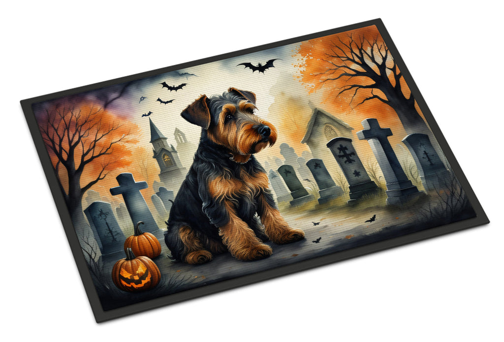 Airedale Terrier Spooky Halloween Doormat Indoor Outdoor 24H X 36W Front Door Mat Rugs for Entryway, Non Slip Washable Low Pile,