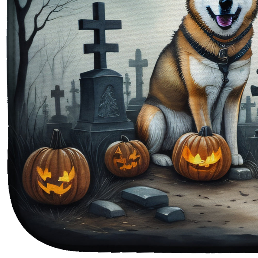 Akita Spooky Halloween Dish Drying Mat Absorbent Dish Drying Mat Pad for Kitchen Counter Dish Drainer Mat for Countertop, 14 x 21", Multicolor
