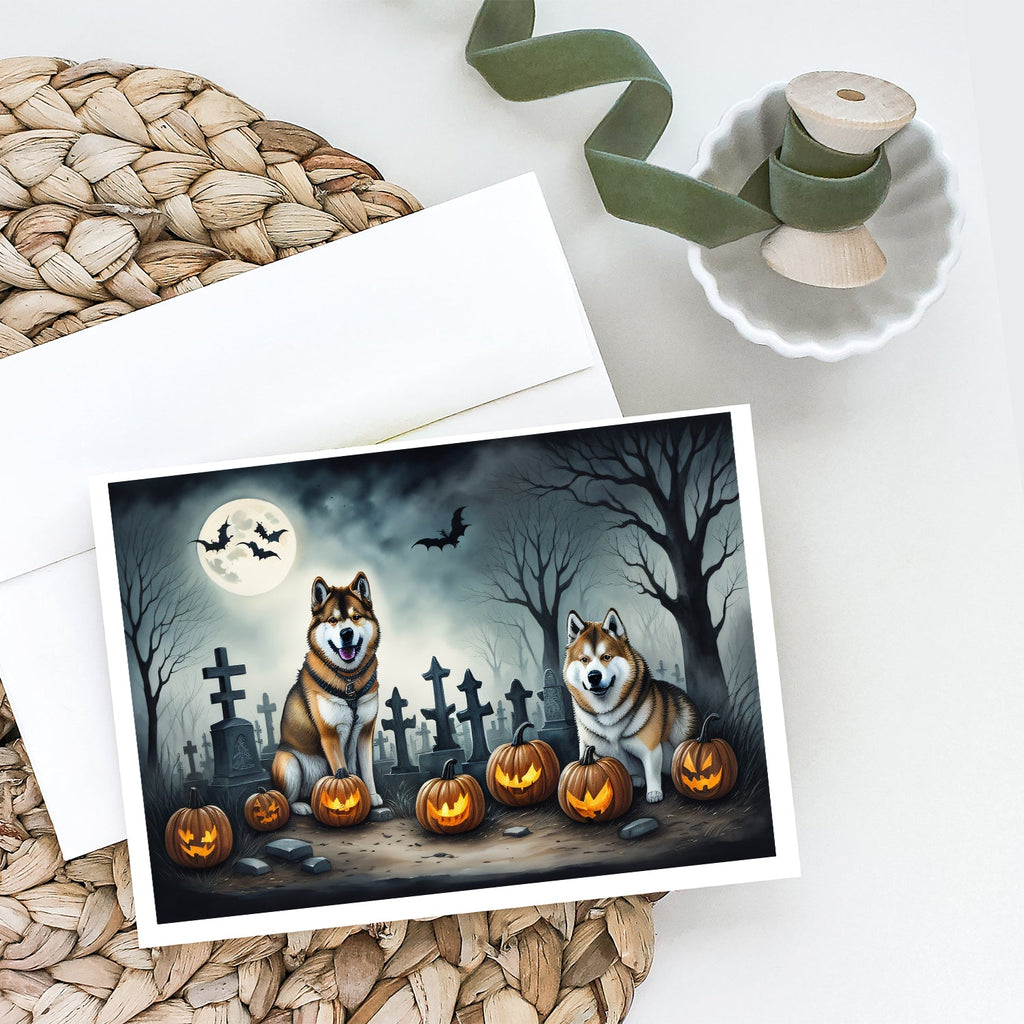 Akita Spooky Halloween Greeting Cards Pack of 8 Blank Cards with Envelopes Whimsical A7 Size 5x7