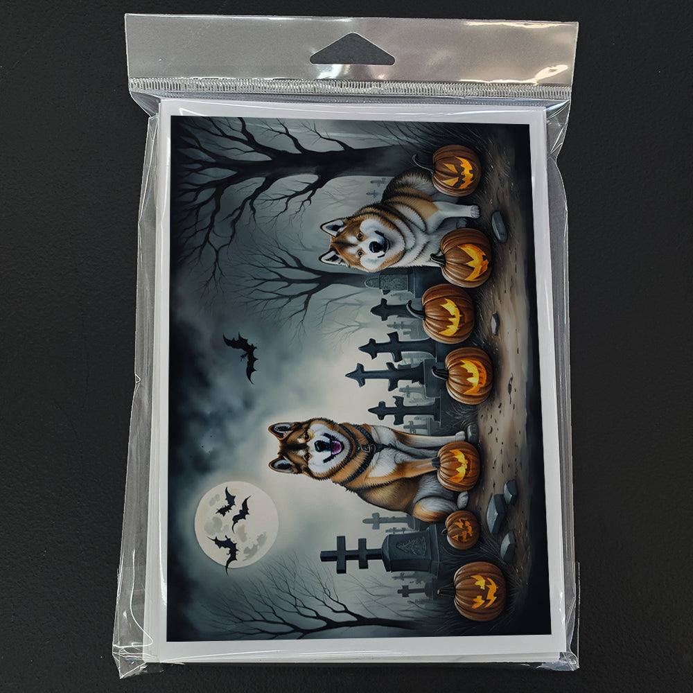 Akita Spooky Halloween Greeting Cards Pack of 8 Blank Cards with Envelopes Whimsical A7 Size 5x7