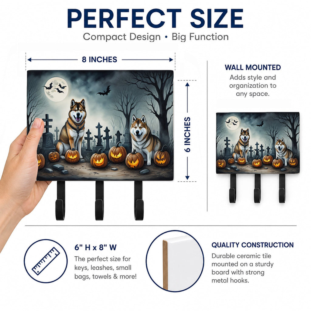 Akita Spooky Halloween Leash or Key Holder Wall Hooks, Coat Rack Wall Mount, for Hanging Keys, Towels, Aprons, Leashes
