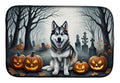Alaskan Malamute Spooky Halloween Dish Drying Mat Absorbent Dish Drying Mat Pad for Kitchen Counter Dish Drainer Mat for Countertop, 14 x 21", Multicolor