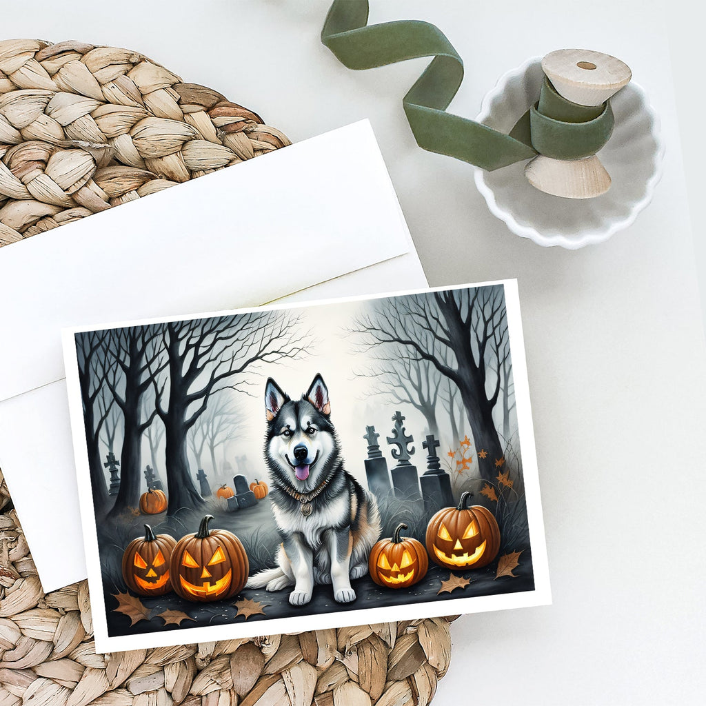 Alaskan Malamute Spooky Halloween Greeting Cards Pack of 8 Blank Cards with Envelopes Whimsical A7 Size 5x7
