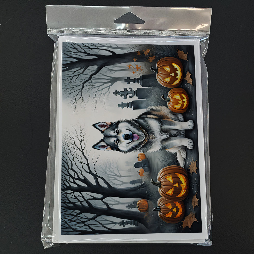 Alaskan Malamute Spooky Halloween Greeting Cards Pack of 8 Blank Cards with Envelopes Whimsical A7 Size 5x7