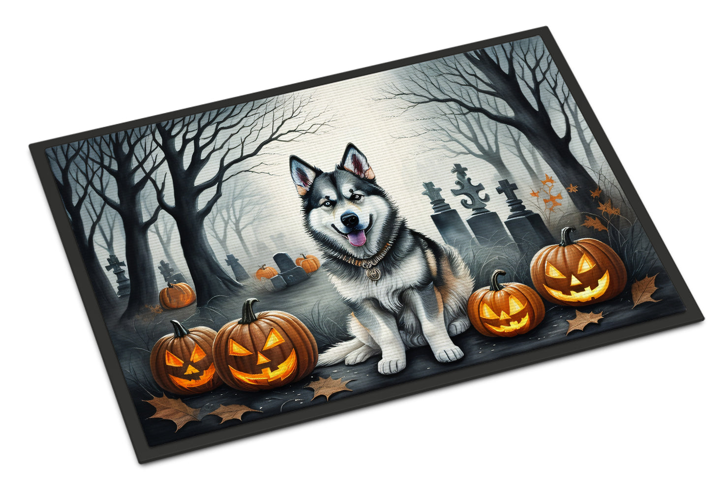Alaskan Malamute Spooky Halloween Doormat Indoor Outdoor 24H X 36W Front Door Mat Rugs for Entryway, Non Slip Washable Low Pile,