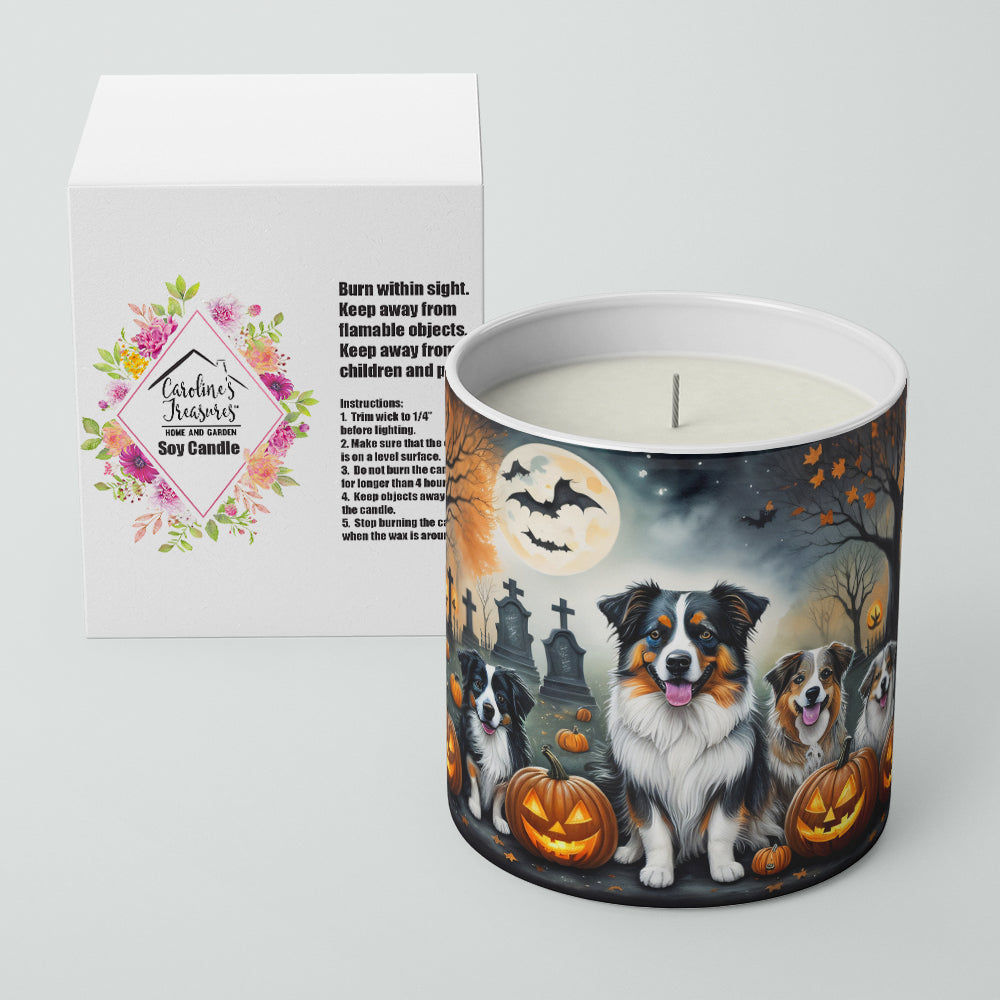 Australian Shepherd Spooky Halloween Decorative Soy Candle Nature Soy Wax Essential Oil Home Decor Ideal for Bedroom Kitchen Bath Office Gift, 10 oz