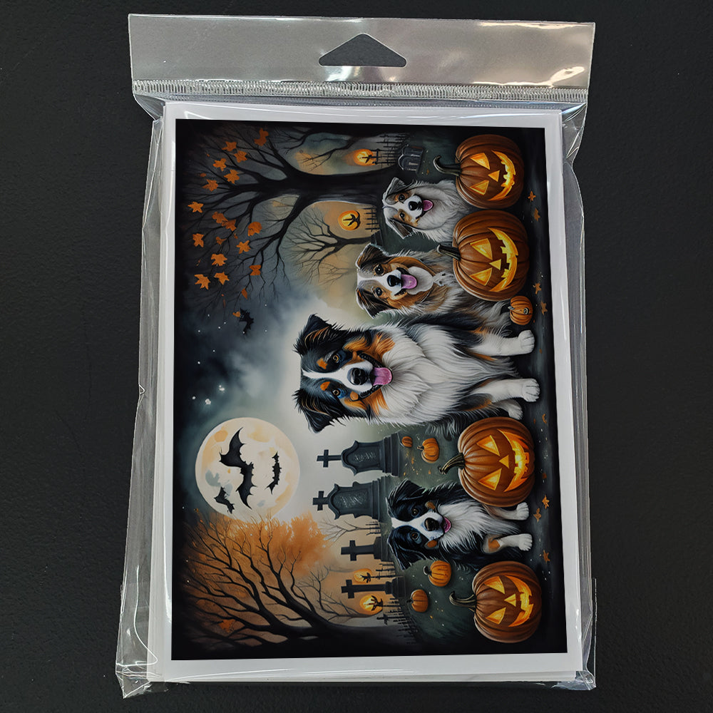 Australian Shepherd Spooky Halloween Greeting Cards Pack of 8 Blank Cards with Envelopes Whimsical A7 Size 5x7