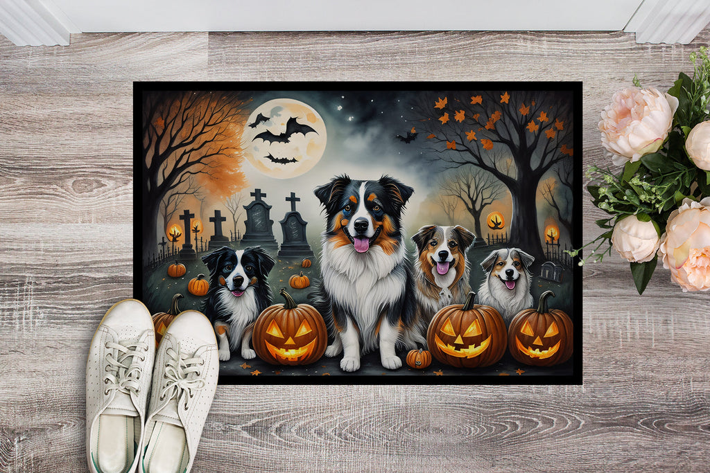 Australian Shepherd Spooky Halloween Doormat Indoor Outdoor 24H X 36W Front Door Mat Rugs for Entryway, Non Slip Washable Low Pile,