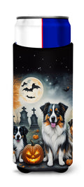 Australian Shepherd Spooky Halloween Slim Can Hugger , Insulated Foam Hugger for 12 oz Slim Cans, Beer Bottles & Water Bottles, Printed in USA