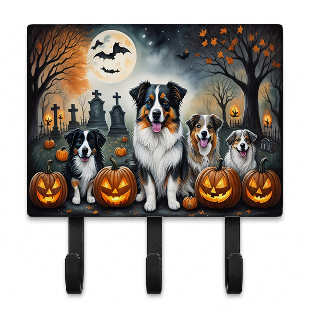 Australian Shepherd Spooky Halloween Leash or Key Holder Wall Hooks, Coat Rack Wall Mount, for Hanging Keys, Towels, Aprons, Leashes