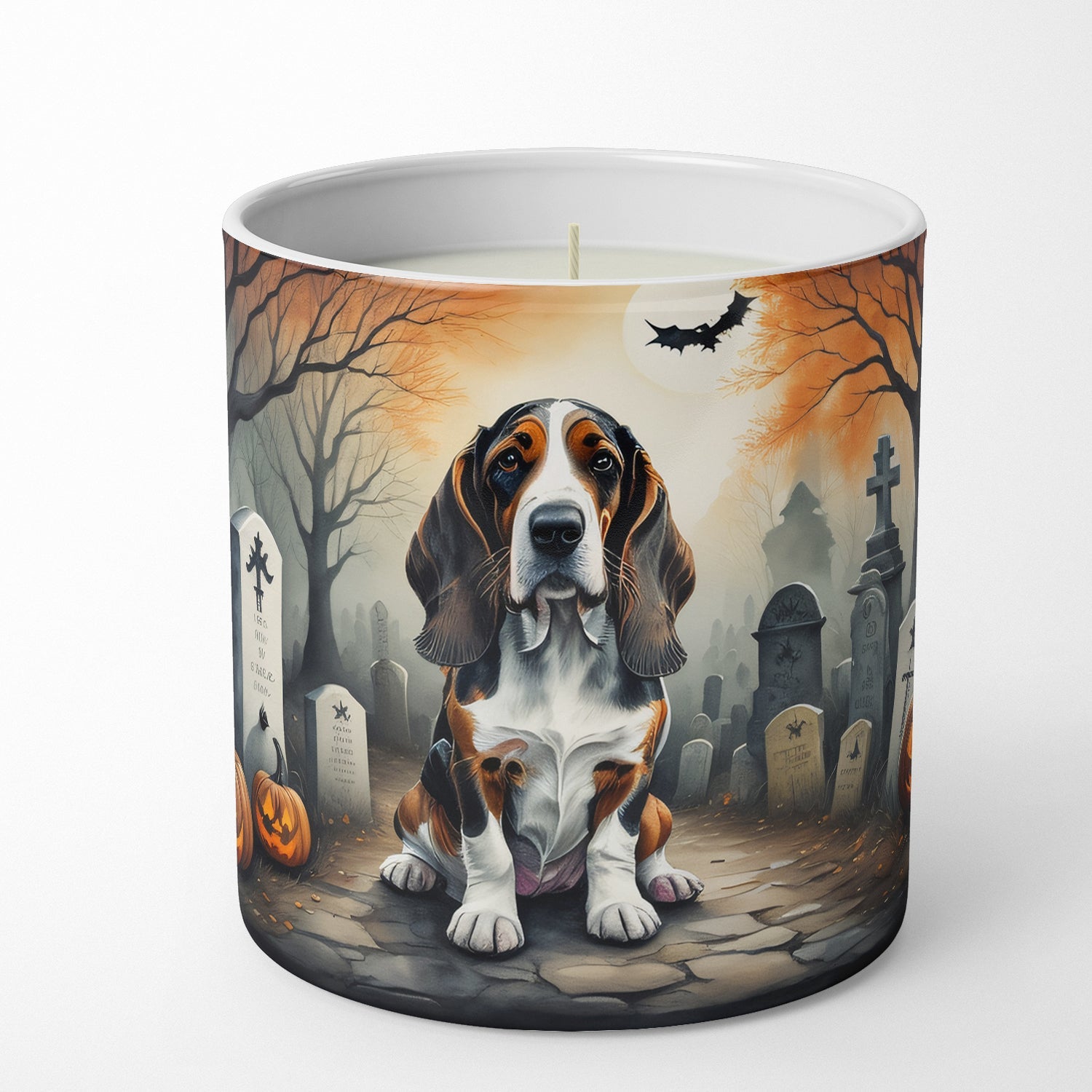 Basset Hound Spooky Halloween Decorative Soy Candle Nature Soy Wax Essential Oil Home Decor Ideal for Bedroom Kitchen Bath Office Gift, 10 oz