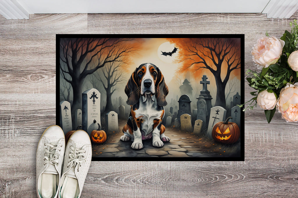Basset Hound Spooky Halloween Doormat Indoor Outdoor 24H X 36W Front Door Mat Rugs for Entryway, Non Slip Washable Low Pile,