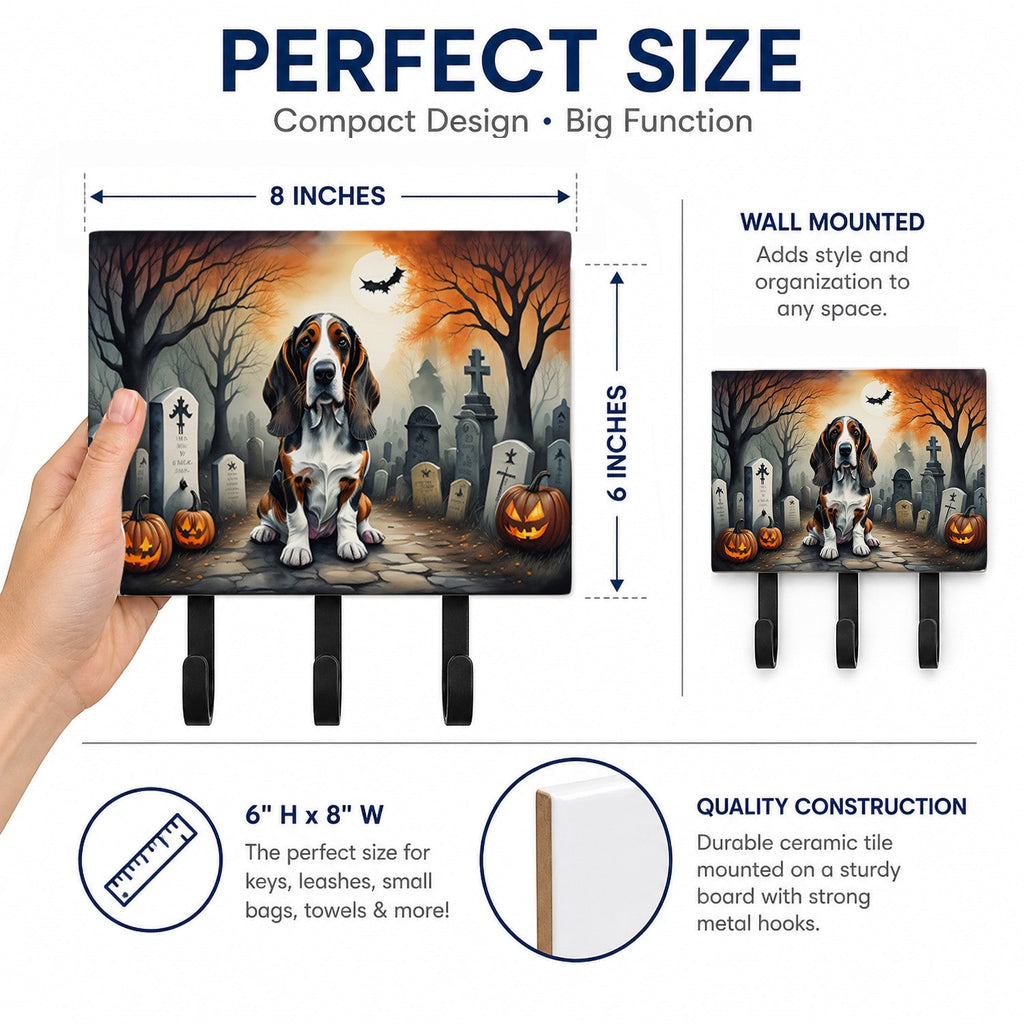 Basset Hound Spooky Halloween Leash or Key Holder Wall Hooks, Coat Rack Wall Mount, for Hanging Keys, Towels, Aprons, Leashes