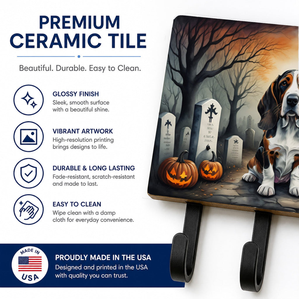 Basset Hound Spooky Halloween Leash or Key Holder Wall Hooks, Coat Rack Wall Mount, for Hanging Keys, Towels, Aprons, Leashes