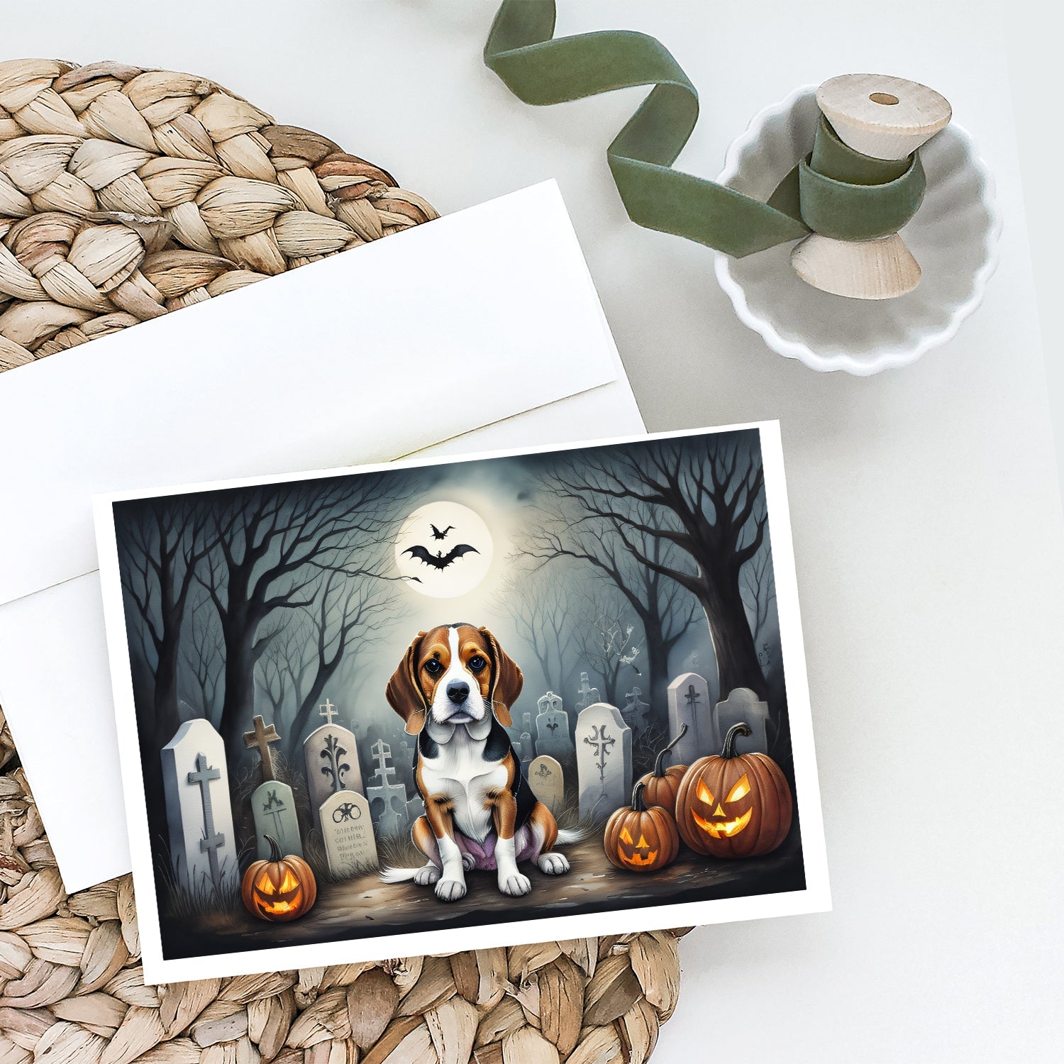 Beagle Spooky Halloween Greeting Cards Pack of 8 Blank Cards with Envelopes Whimsical A7 Size 5x7