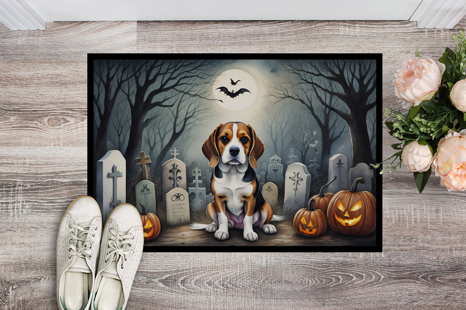 Beagle Spooky Halloween Doormat Indoor Outdoor 18H X 27W Front Door Mat Rugs for Entryway, Non Slip Washable