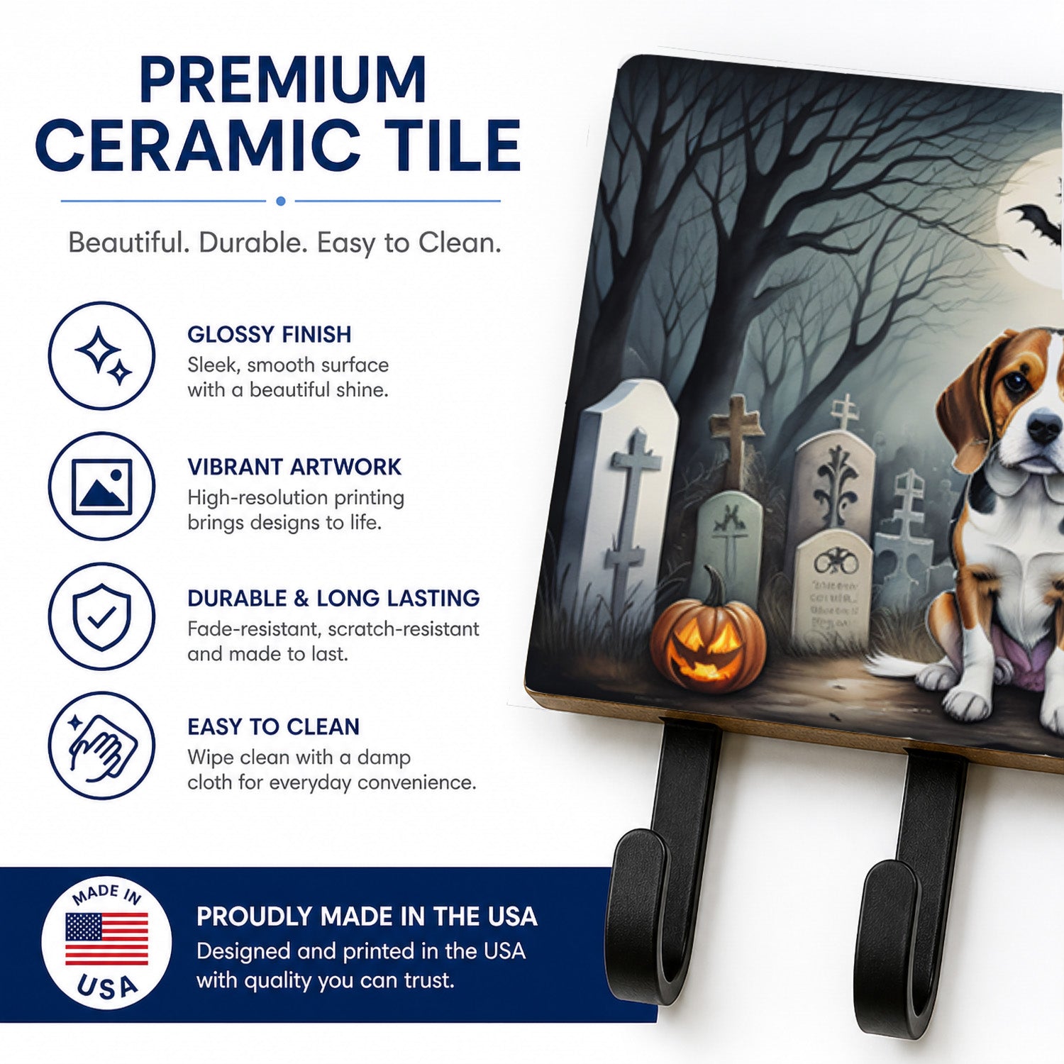Beagle Spooky Halloween Leash or Key Holder Wall Hooks, Coat Rack Wall Mount, for Hanging Keys, Towels, Aprons, Leashes