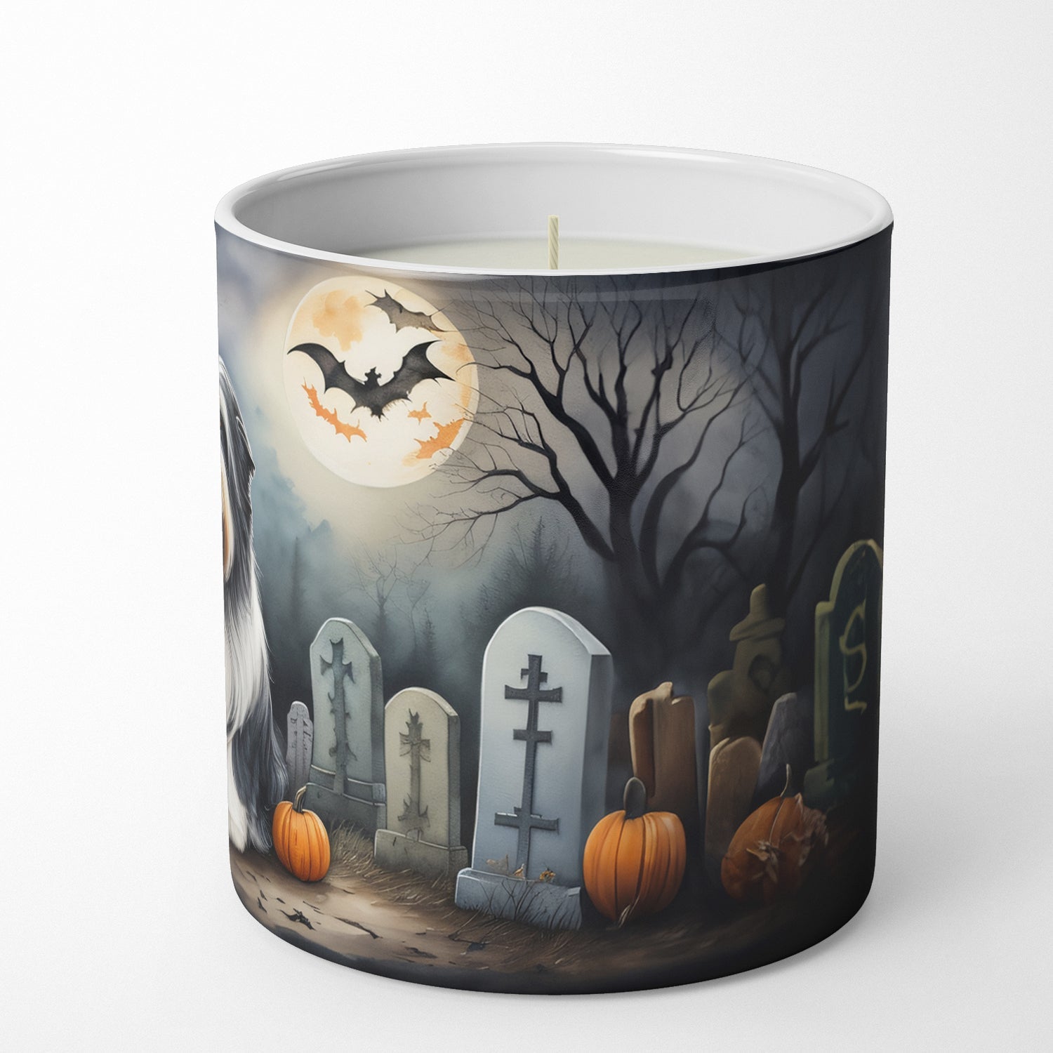 Bearded Collie Spooky Halloween Decorative Soy Candle Nature Soy Wax Essential Oil Home Decor Ideal for Bedroom Kitchen Bath Office Gift, 10 oz