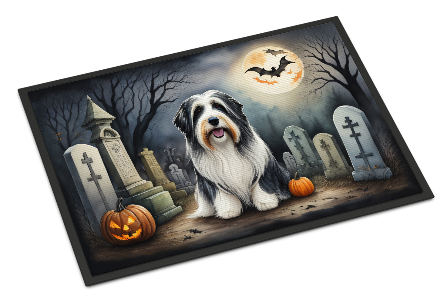 Bearded Collie Spooky Halloween Doormat Indoor Outdoor 24H X 36W Front Door Mat Rugs for Entryway, Non Slip Washable Low Pile,