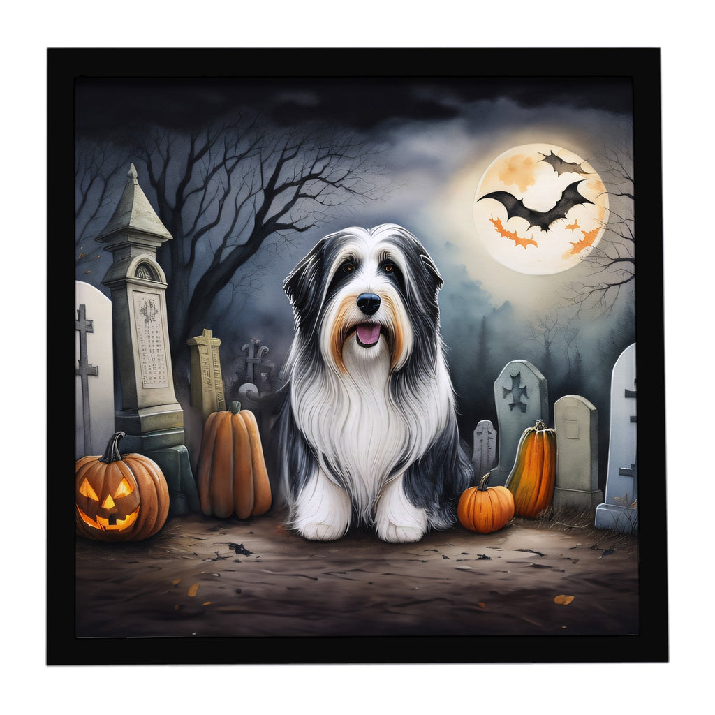 Bearded Collie Spooky Halloween Framed Metal Print Bathroom, Kitchen, Office, Home Decor Wall Art Ready to Hang, Square, 8X8