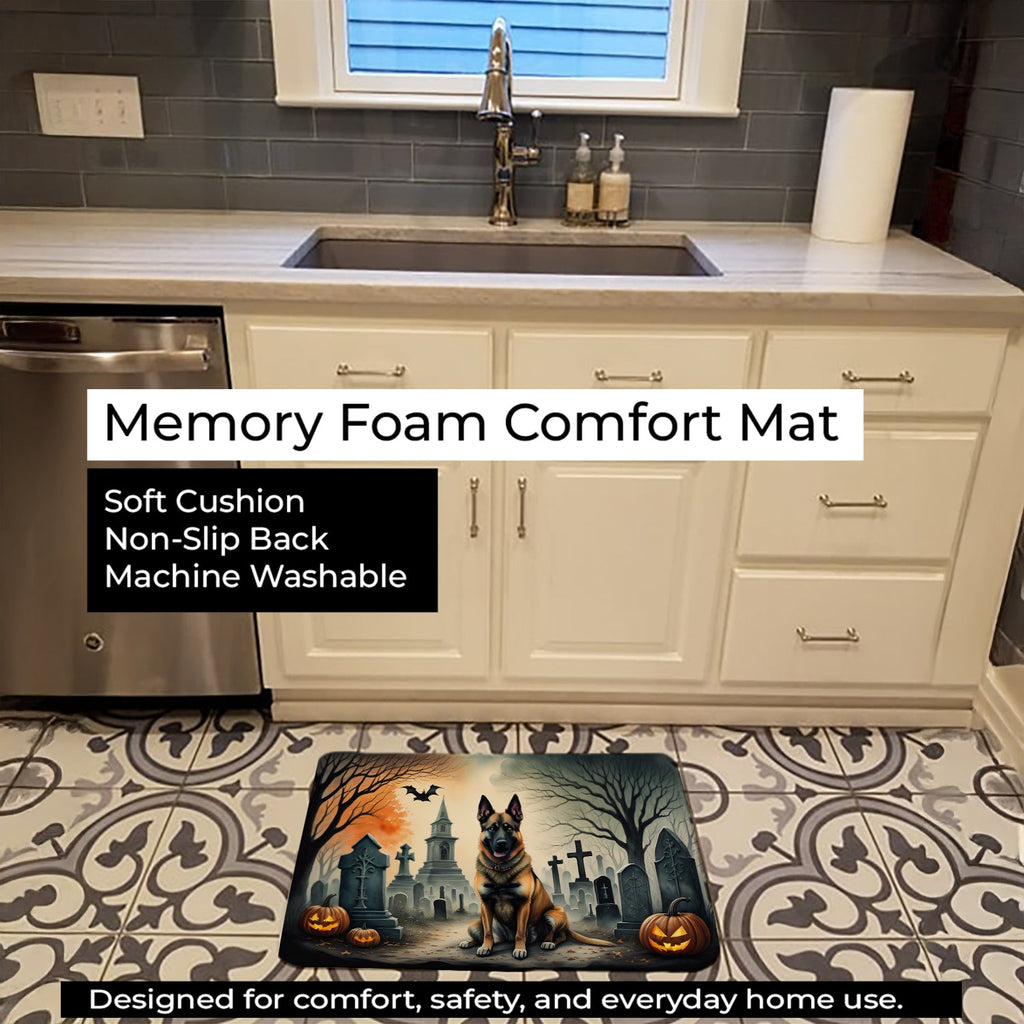 Belgian Malinois Spooky Halloween Memory Foam Kitchen Mat Machine Washable Anti-Fatigue Cushion Comfort Bath or Kitchen Rug