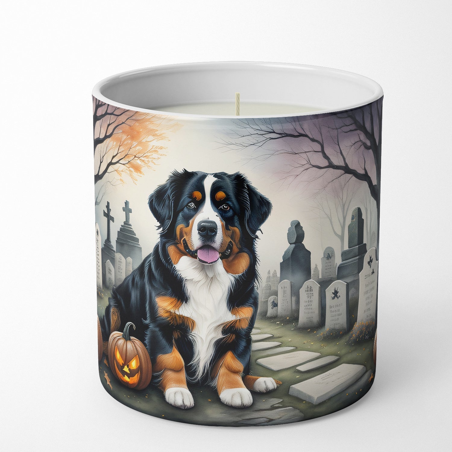 Bernese Mountain Dog Spooky Halloween Decorative Soy Candle Nature Soy Wax Essential Oil Home Decor Ideal for Bedroom Kitchen Bath Office Gift, 10 oz