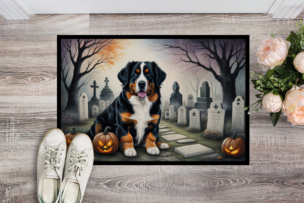 Bernese Mountain Dog Spooky Halloween Doormat Indoor Outdoor 18H X 27W Front Door Mat Rugs for Entryway, Non Slip Washable