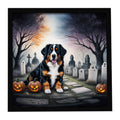 Bernese Mountain Dog Spooky Halloween Framed Metal Print Bathroom, Kitchen, Office, Home Decor Wall Art Ready to Hang, Square, 8X8
