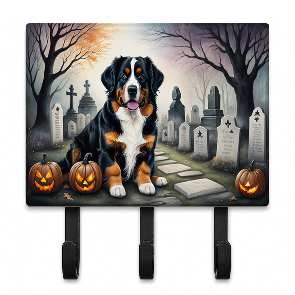 Bernese Mountain Dog Spooky Halloween Leash or Key Holder Wall Hooks, Coat Rack Wall Mount, for Hanging Keys, Towels, Aprons, Leashes