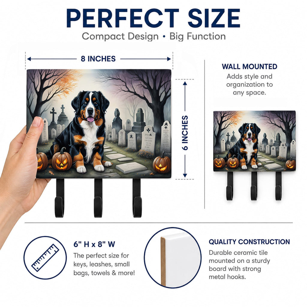 Bernese Mountain Dog Spooky Halloween Leash or Key Holder Wall Hooks, Coat Rack Wall Mount, for Hanging Keys, Towels, Aprons, Leashes