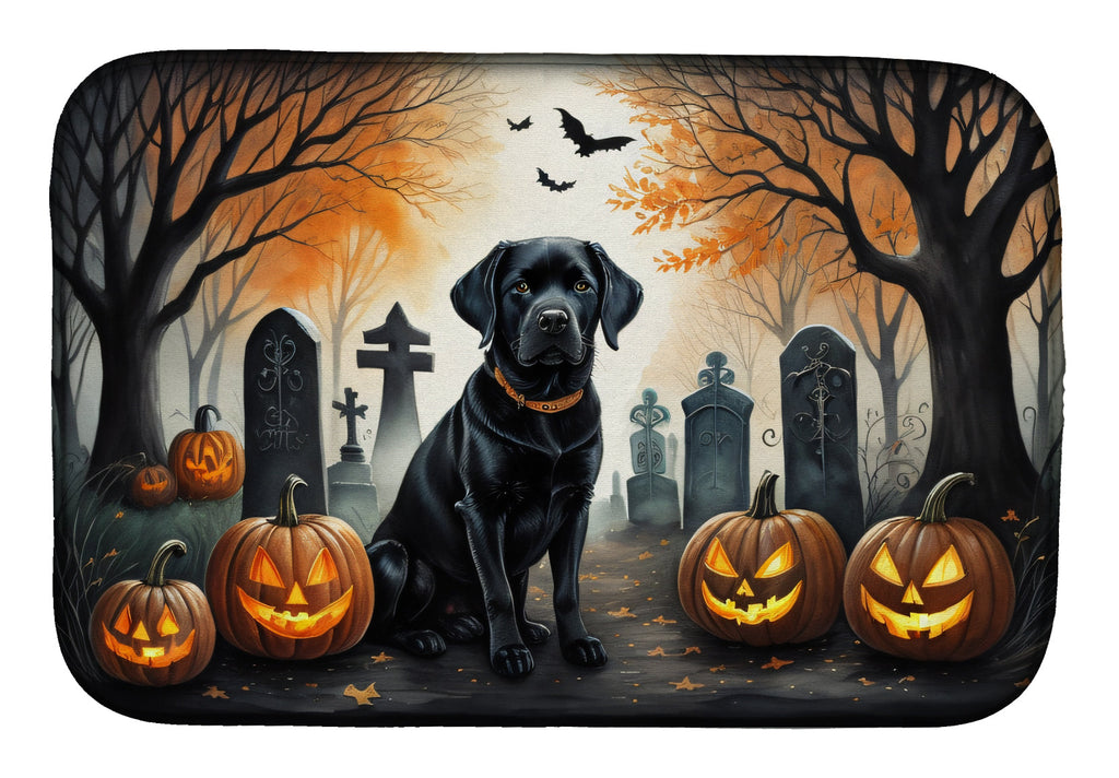 Black Labrador Retriever Spooky Halloween Dish Drying Mat Absorbent Dish Drying Mat Pad for Kitchen Counter Dish Drainer Mat for Countertop, 14 x 21", Multicolor