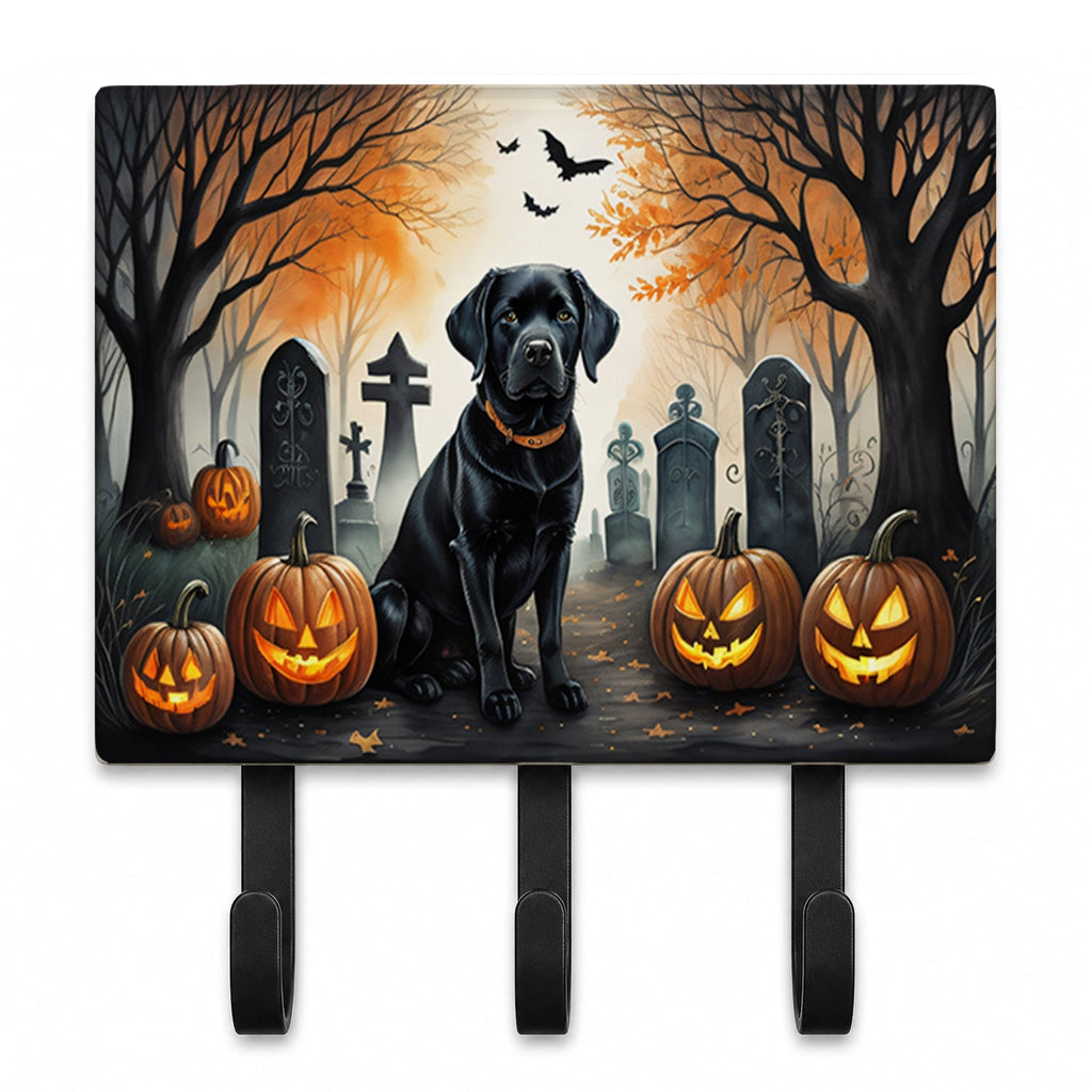 Black Labrador Retriever Spooky Halloween Leash or Key Holder Wall Hooks, Coat Rack Wall Mount, for Hanging Keys, Towels, Aprons, Leashes