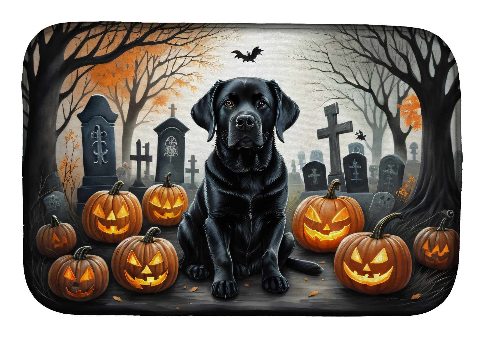 Black Labrador Retriever Spooky Halloween Dish Drying Mat Absorbent Dish Drying Mat Pad for Kitchen Counter Dish Drainer Mat for Countertop, 14 x 21", Multicolor